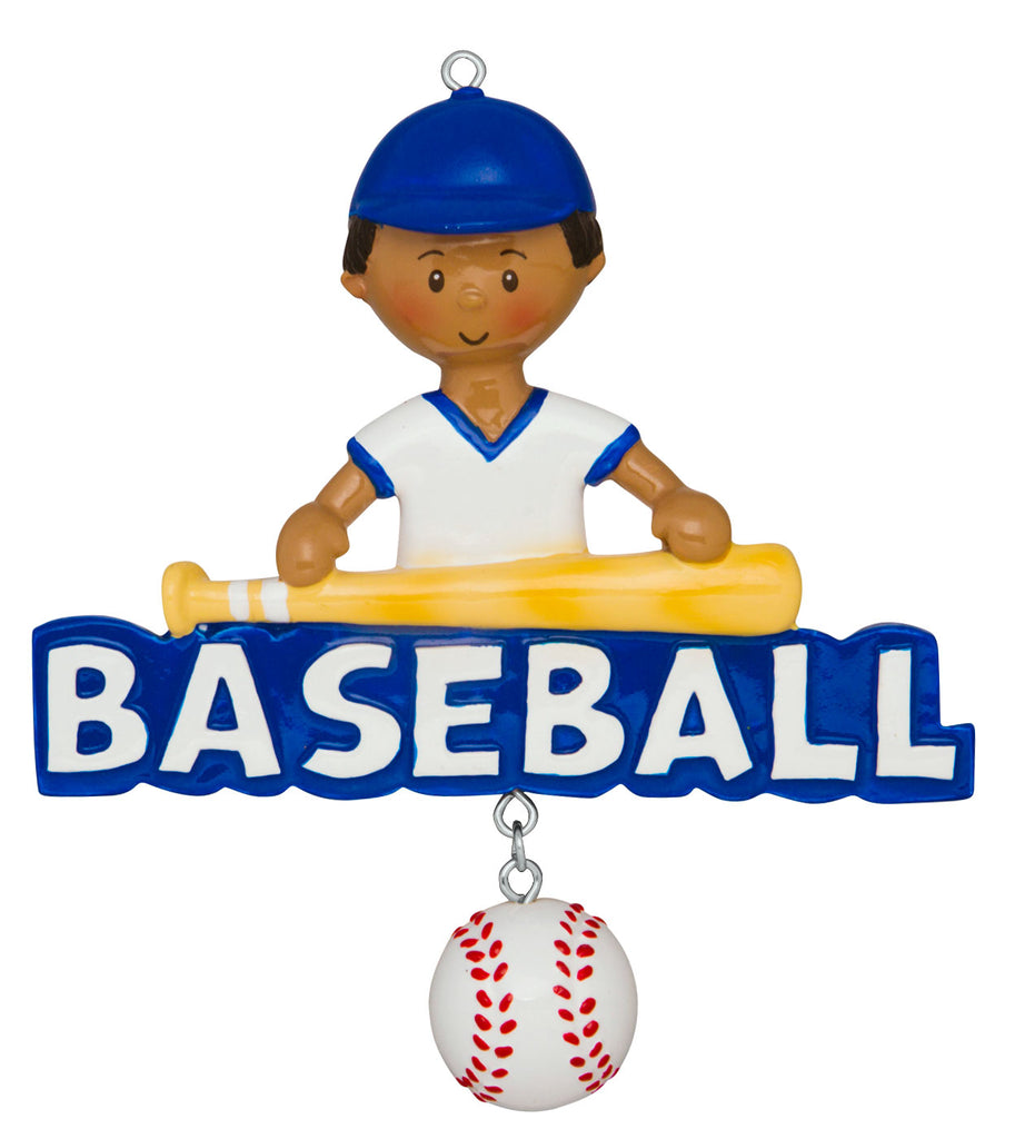 AA1238 - Baseball Boy (African-American) Personalized Christmas Ornament