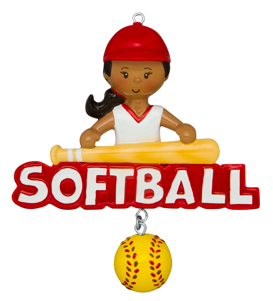 AA1240 - Softball Girl (African-American) Personalized Christmas Ornament