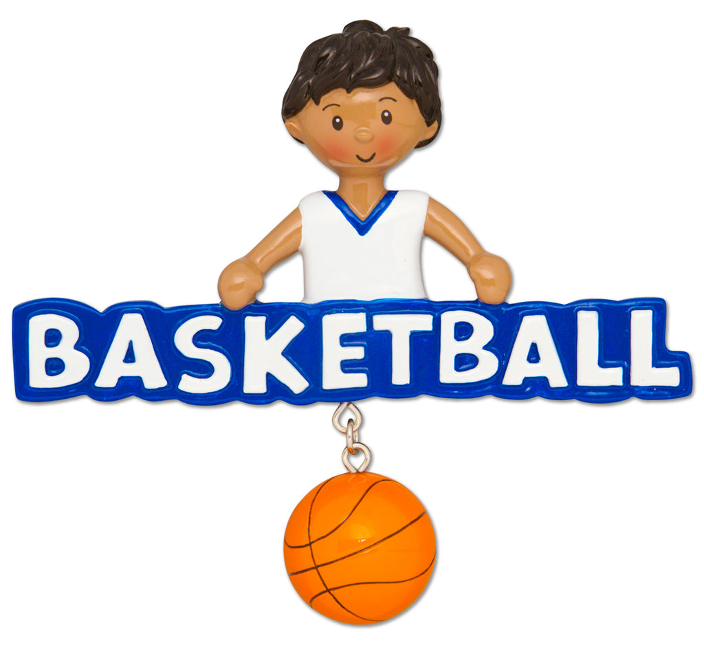 AA1243-B - Basketball Boy (African-American) Personalized Christmas Ornament