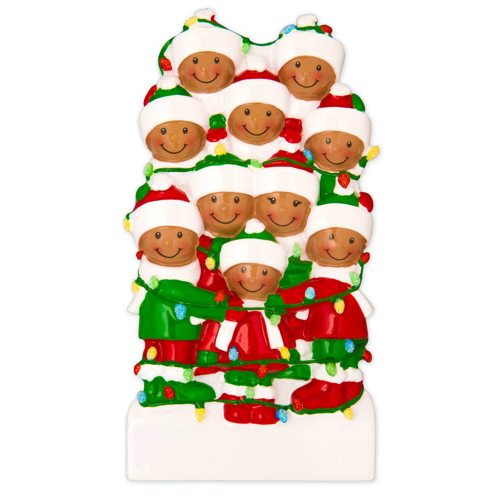 AA1521-10 - African-American Family Tangled in Lights (10) Personalized Christmas Ornament