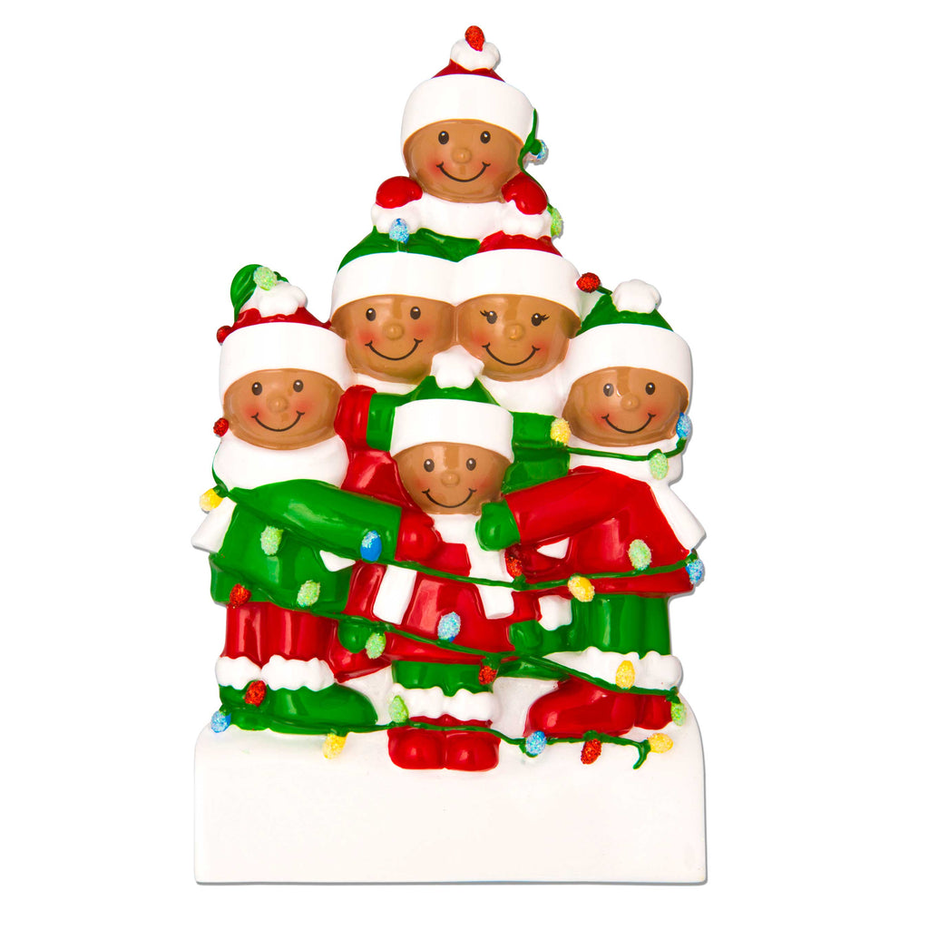 AA1521-6 - African-American Family Tangled in Lights (6) Personalized Christmas Ornament