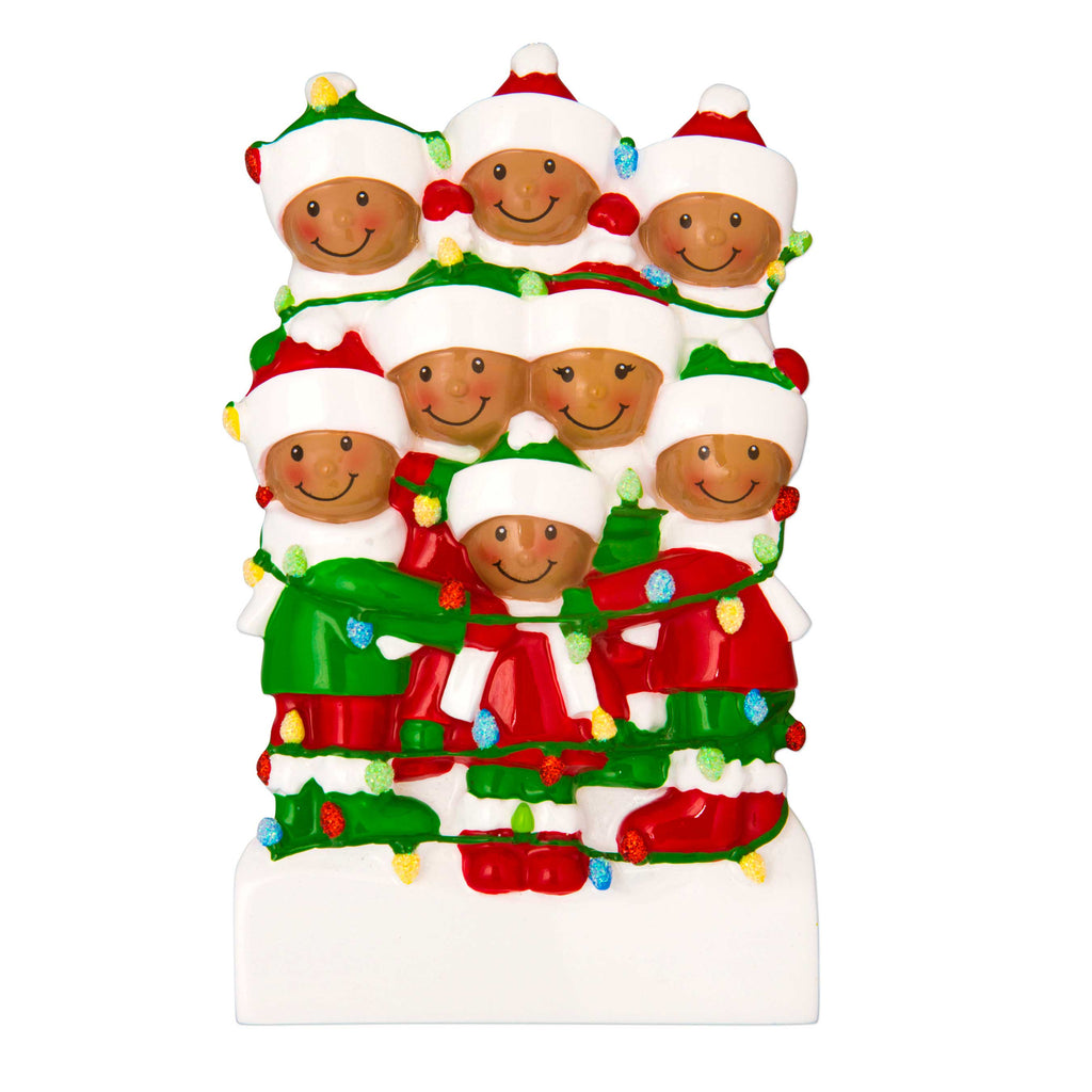 AA1521-8 - African-American Family Tangled in Lights (8) Personalized Christmas Ornament