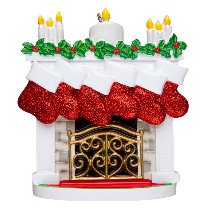 OR1253-6 - New Mantle with Stocking Family of 6 Personalized Christmas Ornament