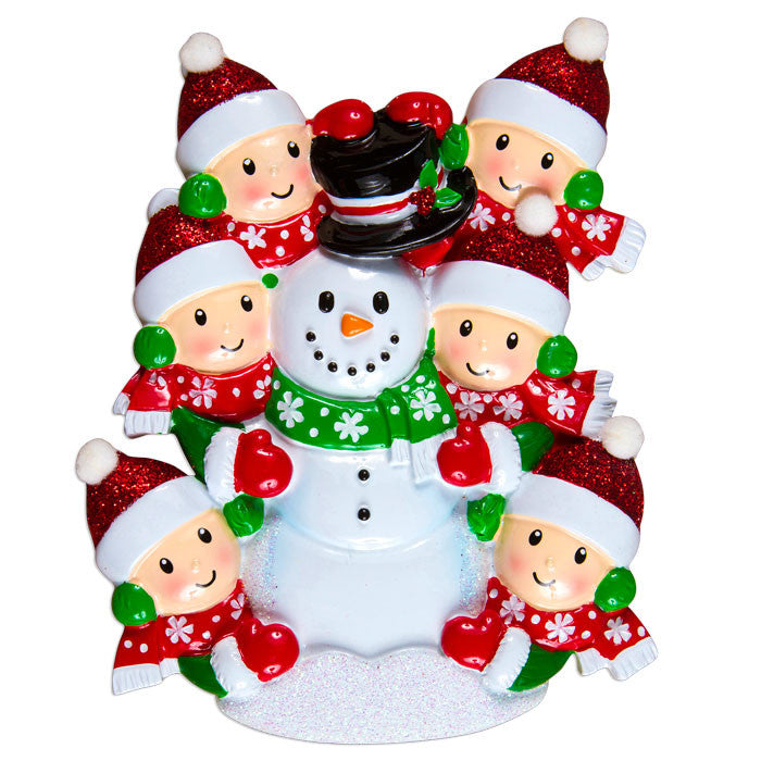 OR1367-6 - Family Building Snowman Of 6 Personalized Christmas Ornament