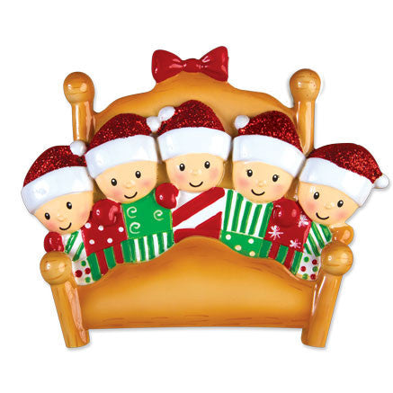 OR1469-5 - Bed Family of 5 Personalized Christmas Ornament