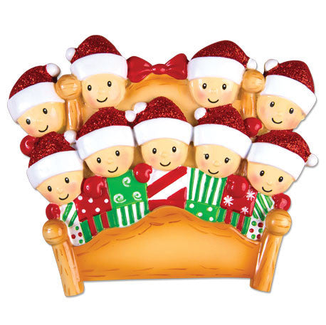 OR1469-9 - Bed Family of 9 Personalized Christmas Ornament