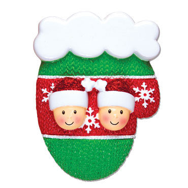 OR1471-2 - Mitten Family w/Faces Couple Personalized Christmas Ornament