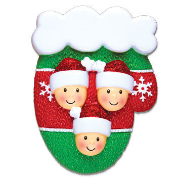 OR1471-3 - Mitten w/Faces Family of 3 Personalized Christmas Ornament