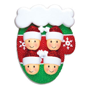 OR1471-4 - Mitten w/Faces Family of 4 Personalized Christmas Ornament