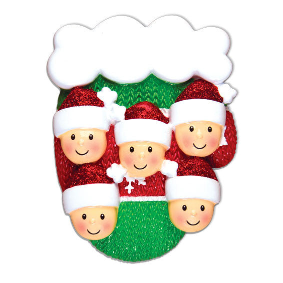 OR1471-5 - Mitten w/Faces Family of 5 Personalized Christmas Ornament