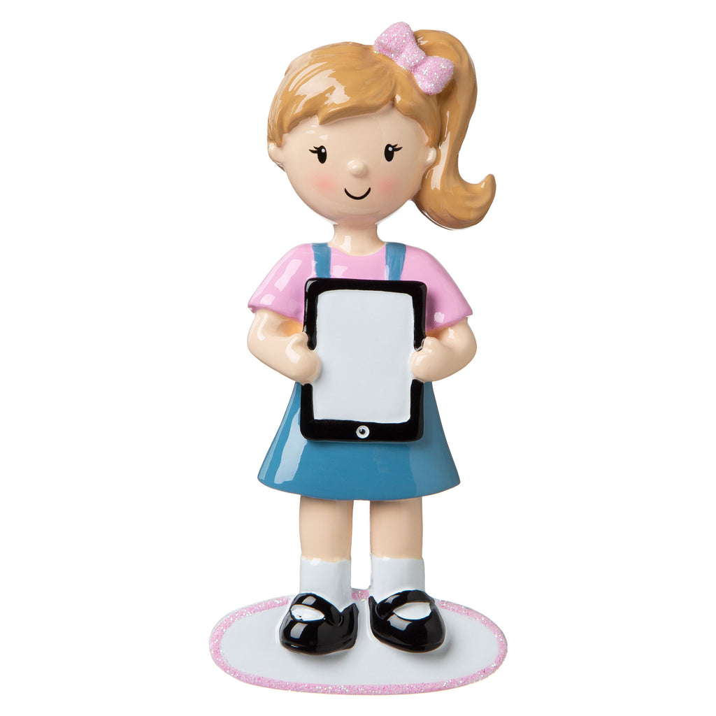 OR1749-G - Girl with iPad (I Have A Pic) Personalized Christmas Ornament