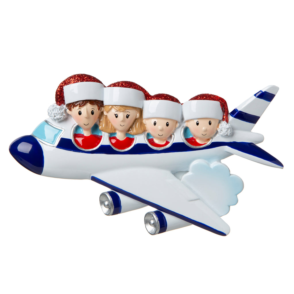 OR1793-4 - Airplane Vacation Family of 4 Personalized Christmas Ornament