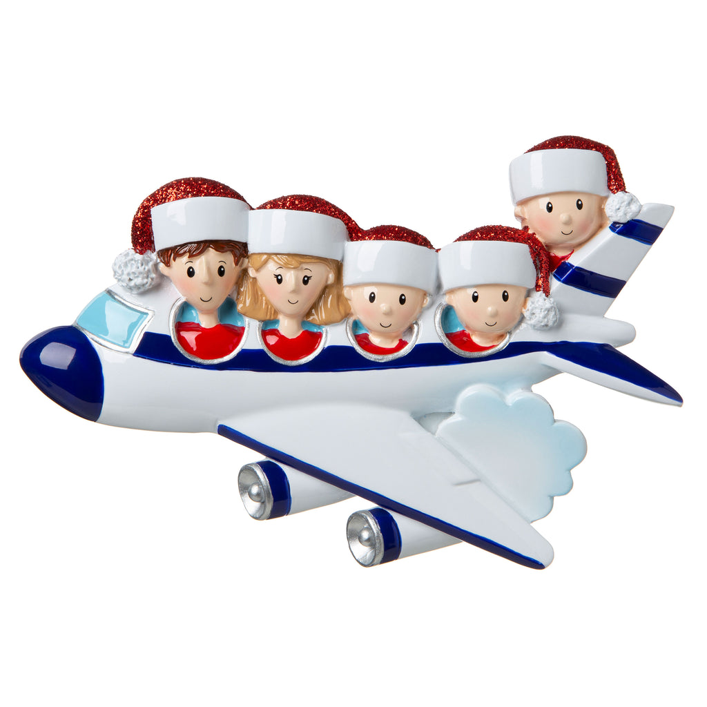 OR1793-5 - Airplane Vacation Family of 5 Personalized Christmas Ornament