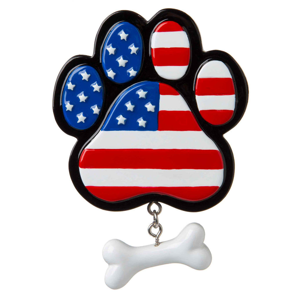 OR1843 - Patriotic Paw Print Personalized Christmas Ornament