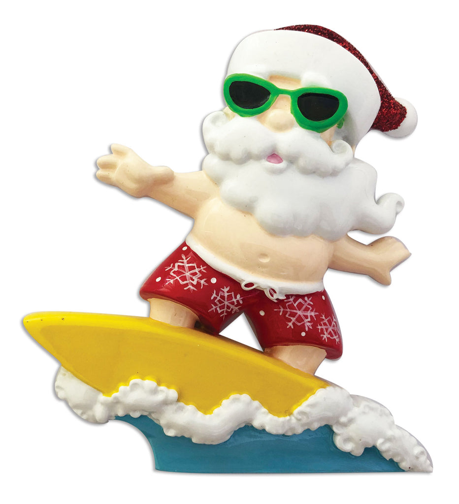 OR1904 - Santa with Surfboard Personalized Christmas Ornament