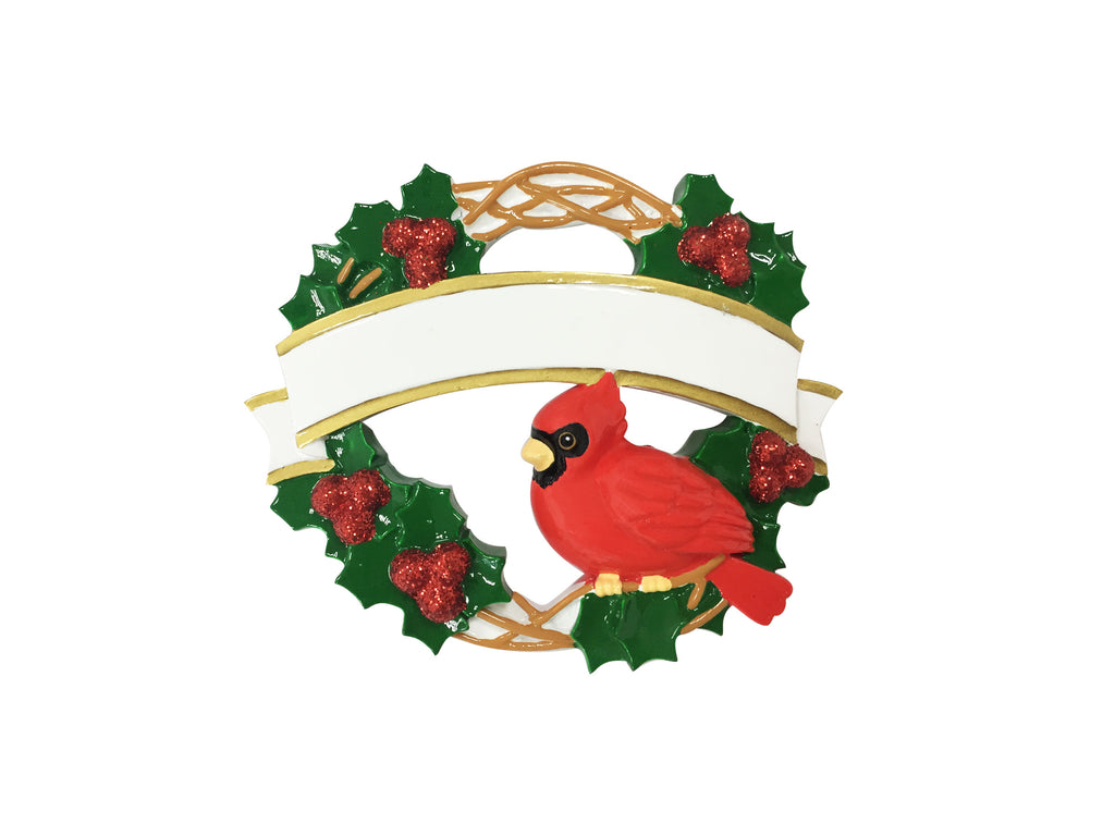 OR1905 - Cardinal with Christmas Wreath Personalized Christmas Ornament