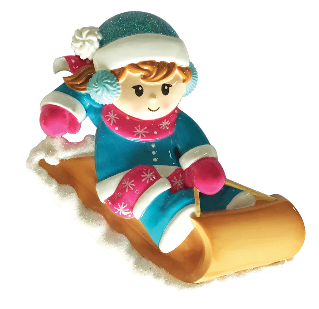 OR1913-G - Girl On Sled Personalized Christmas Ornament
