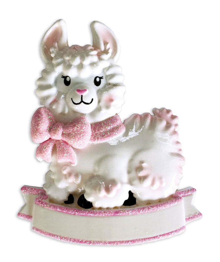 OR1917-P - Baby Girl Llama (Pink) Personalized Christmas Ornament