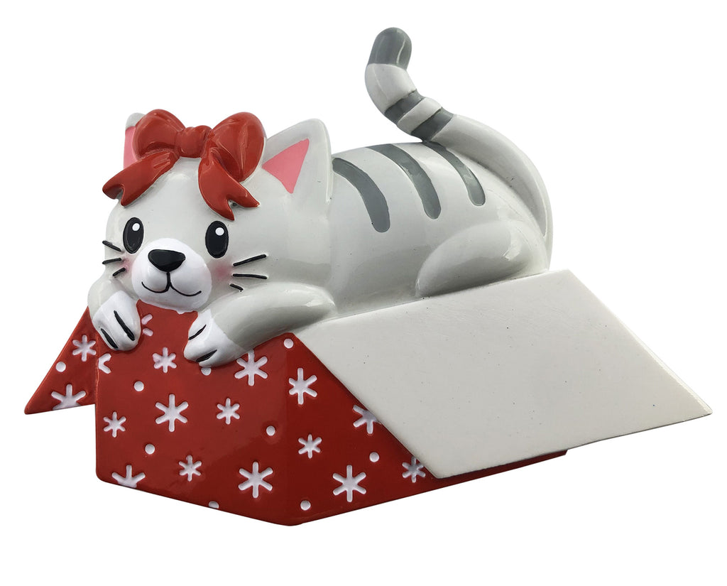 OR2141-A - New Cat In Gift Box Assortment (3 of Each) Personalized Christmas Ornament