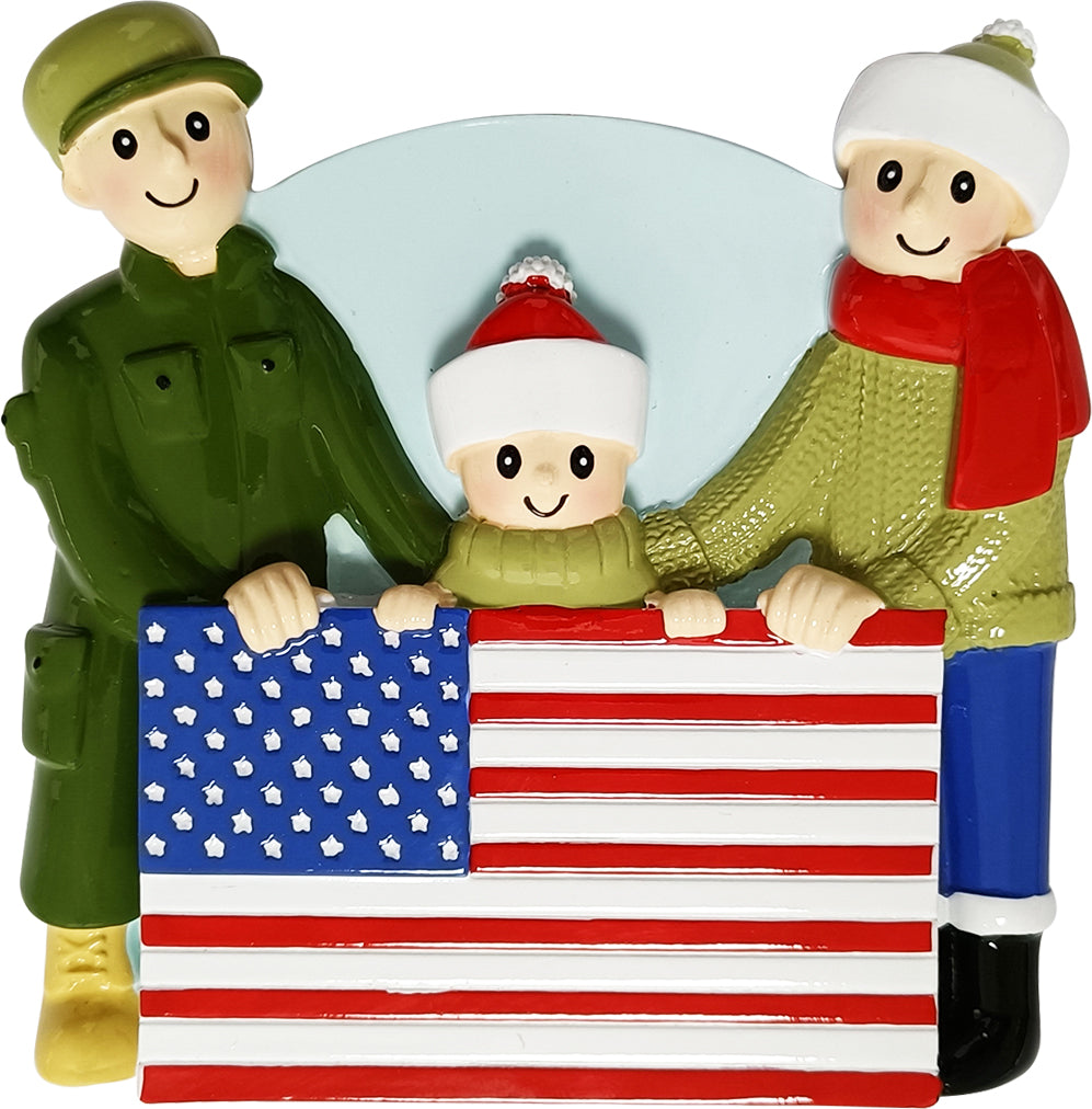 OR2259-3 - Patriotic Family of 3 Personalized Christmas Ornament