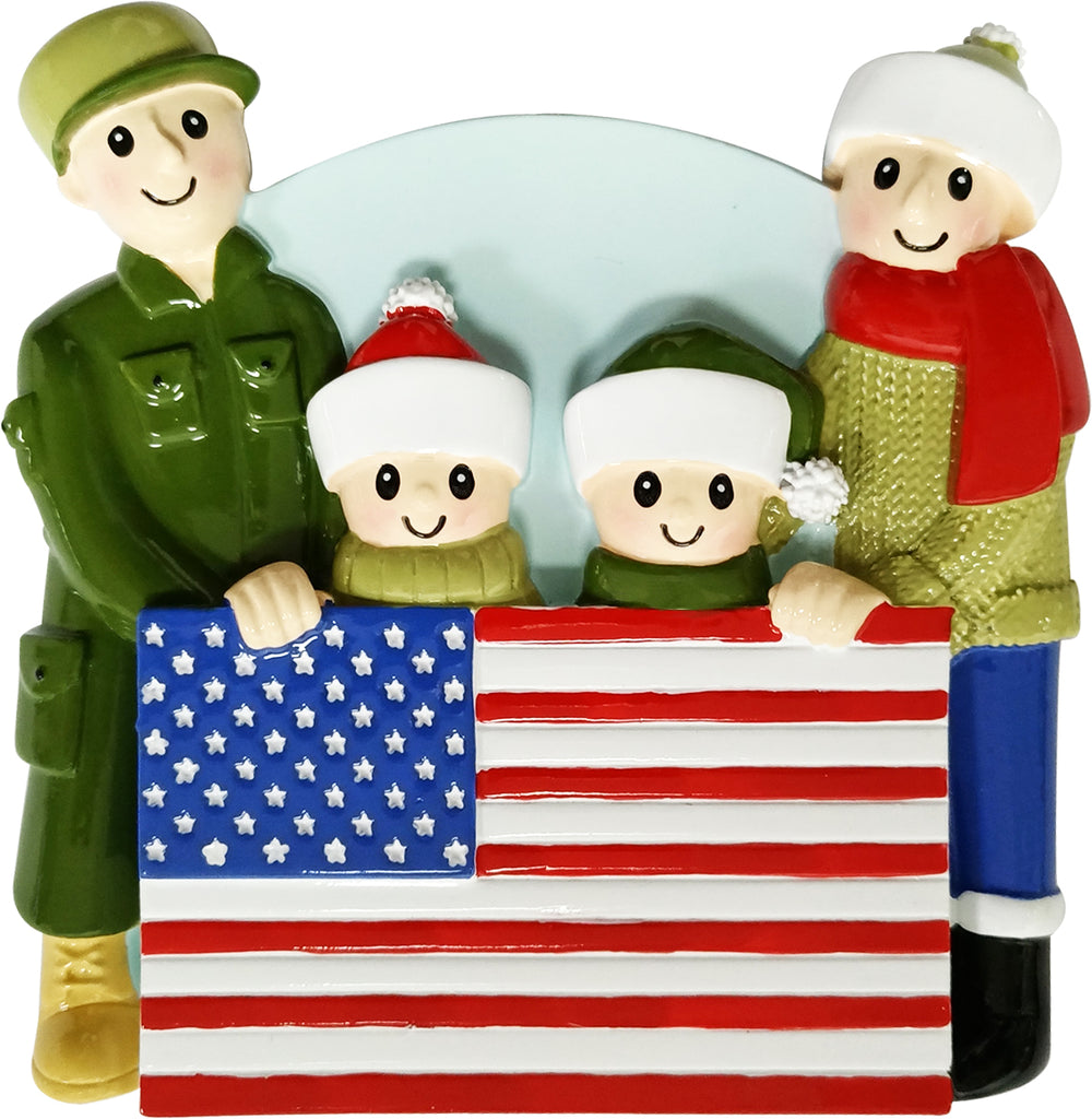 OR2259-4 - Patriotic Family of 4 Personalized Christmas Ornament
