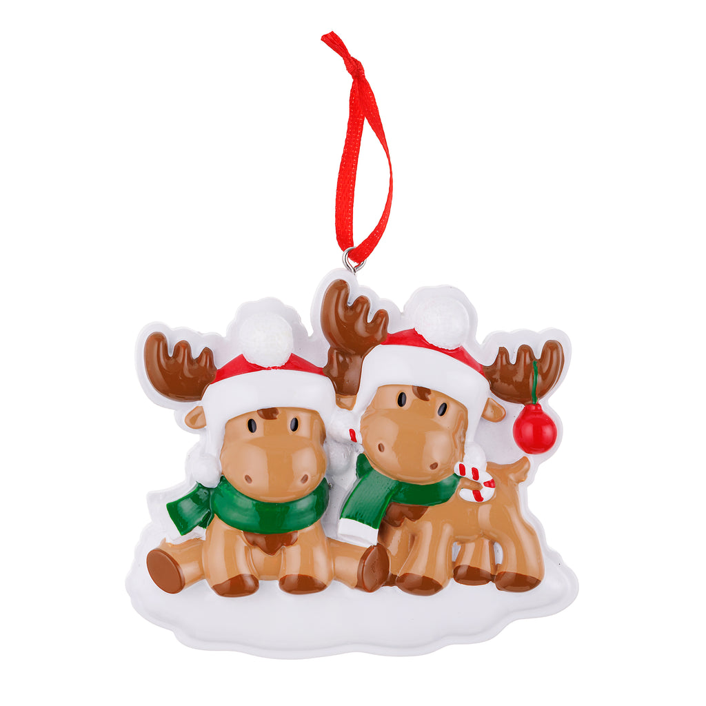 OR2467-2 - Cutesy Moose (Family of 2) Personalized Christmas Ornament