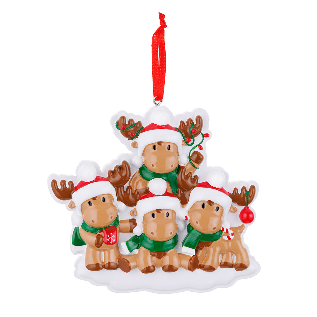 OR2467-4 - Cutesy Moose (Family of 4) Personalized Christmas Ornament