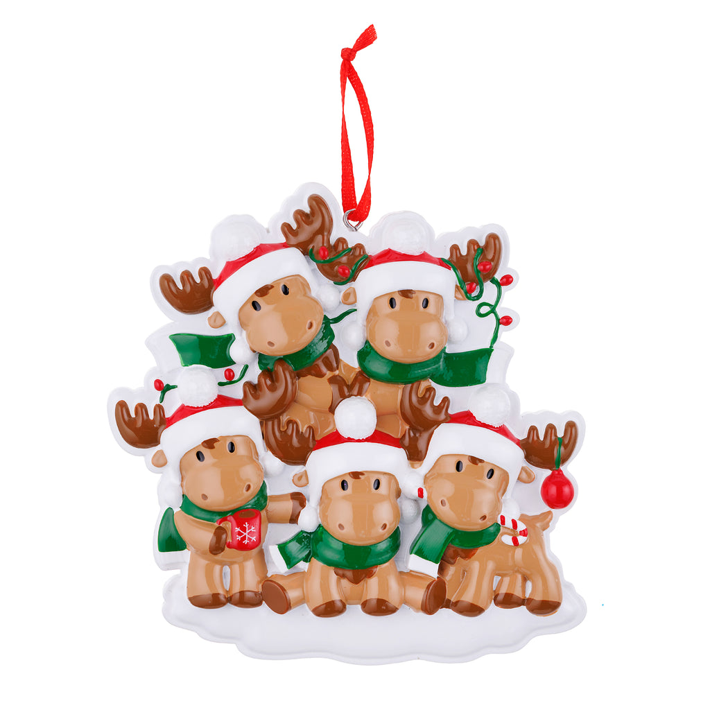 OR2467-5 - Cutesy Moose (Family of 5) Personalized Christmas Ornament