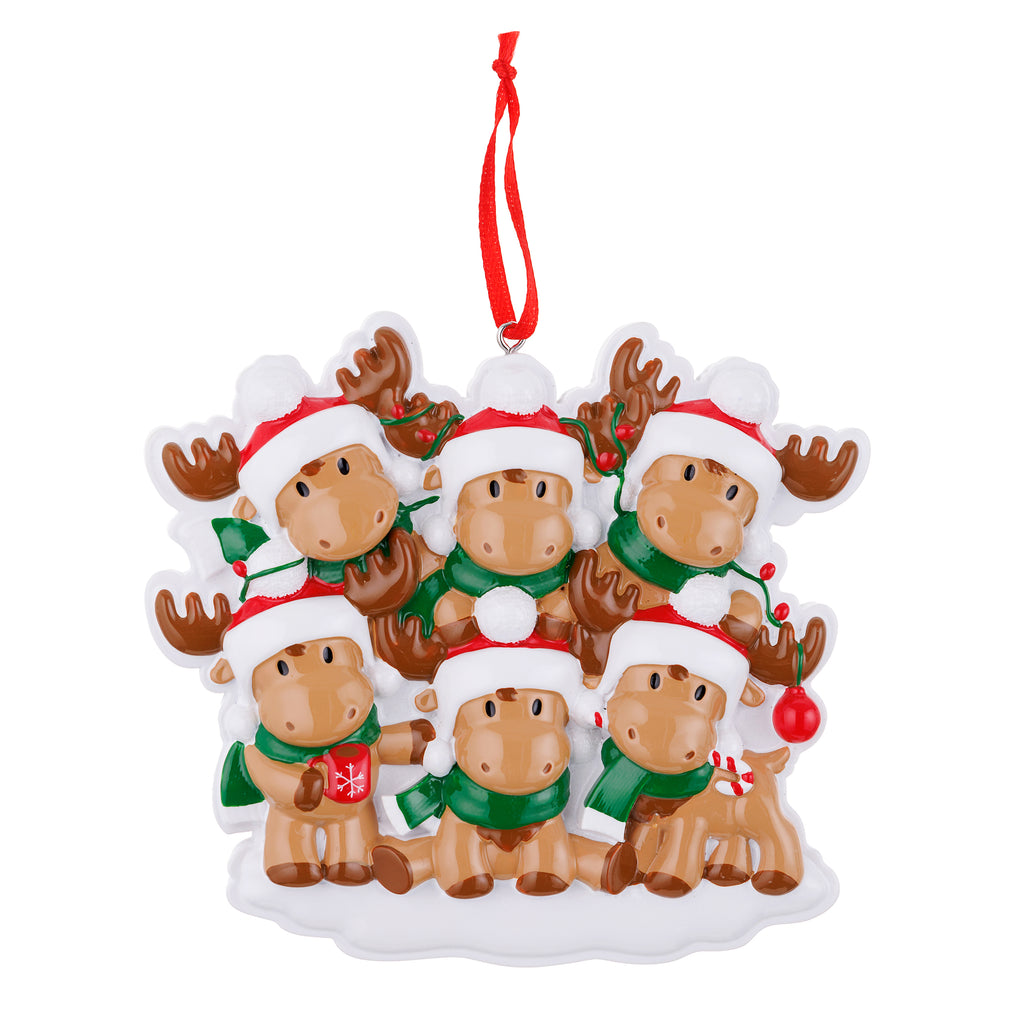 OR2467-6 - Cutesy Moose (Family of 6) Personalized Christmas Ornament