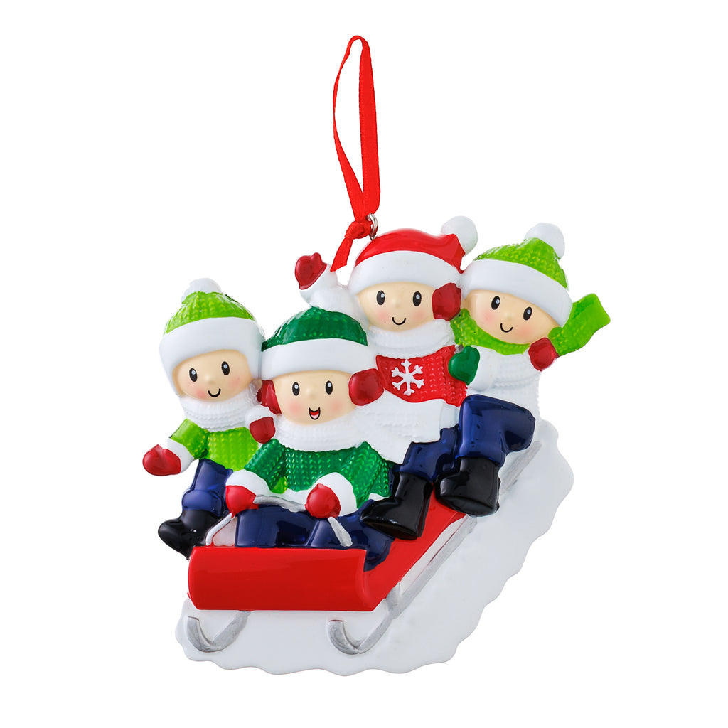 OR2471-4 - Sledding (Family of 4) Personalized Christmas Ornament