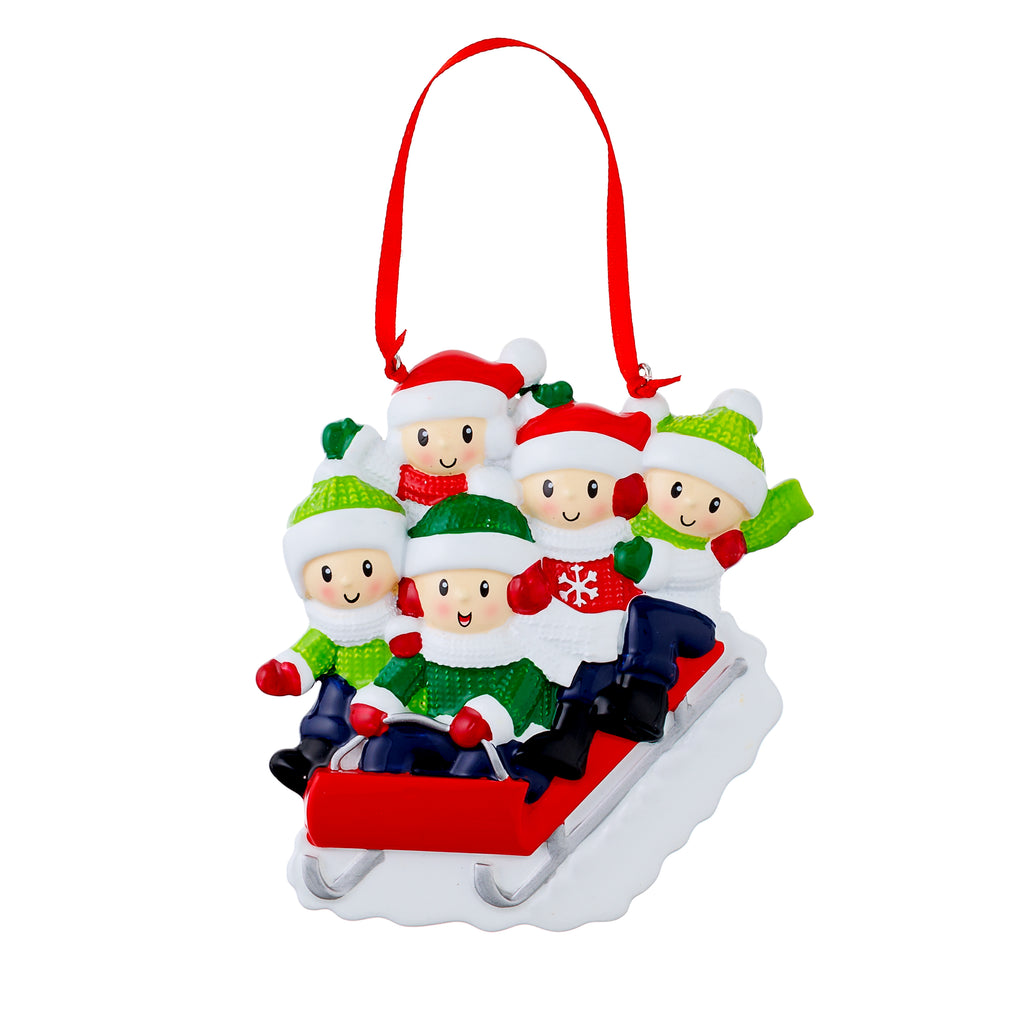 OR2471-5 - Sledding (Family of 5) Personalized Christmas Ornament