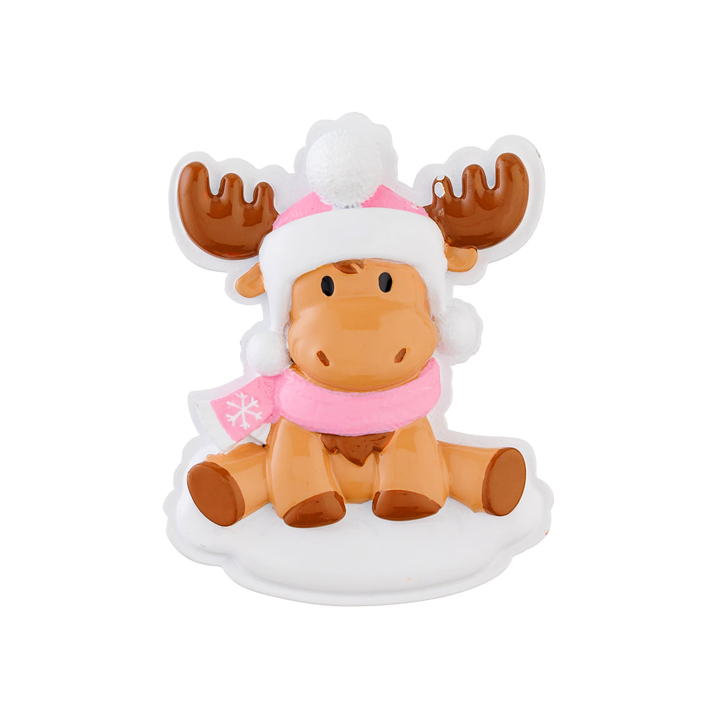 OR2477-P - Moose Baby (Pink) Personalized Christmas Ornament