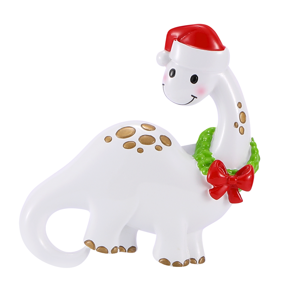 OR2483 - White Dino With Wreath Personalized Christmas Ornament