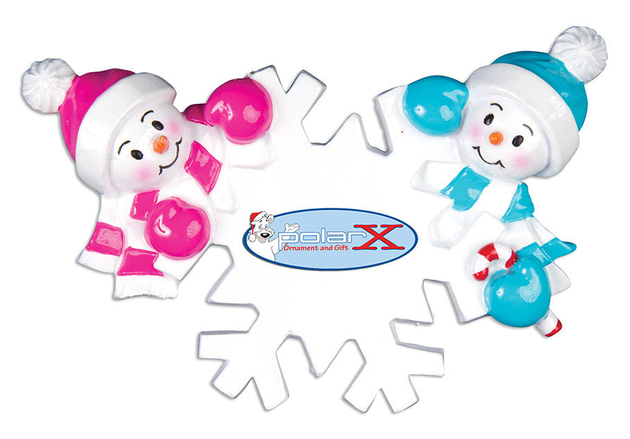 OR703-2 - Falling Snowmen Family of 2 Personalized Christmas Ornament