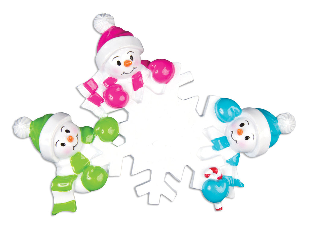 OR703-3 - Falling Snowmen Family of 3 Personalized Christmas Ornament