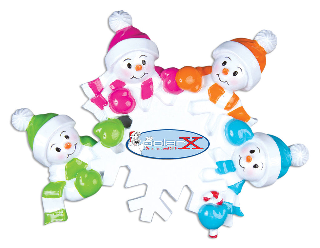 OR703-4 - Falling Snowmen Family of 4 Personalized Christmas Ornament