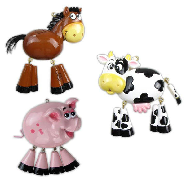 OR841-A - Farm Animals (5 Cow), (4 Horse), (3 Pig) Personalized Christmas Ornament