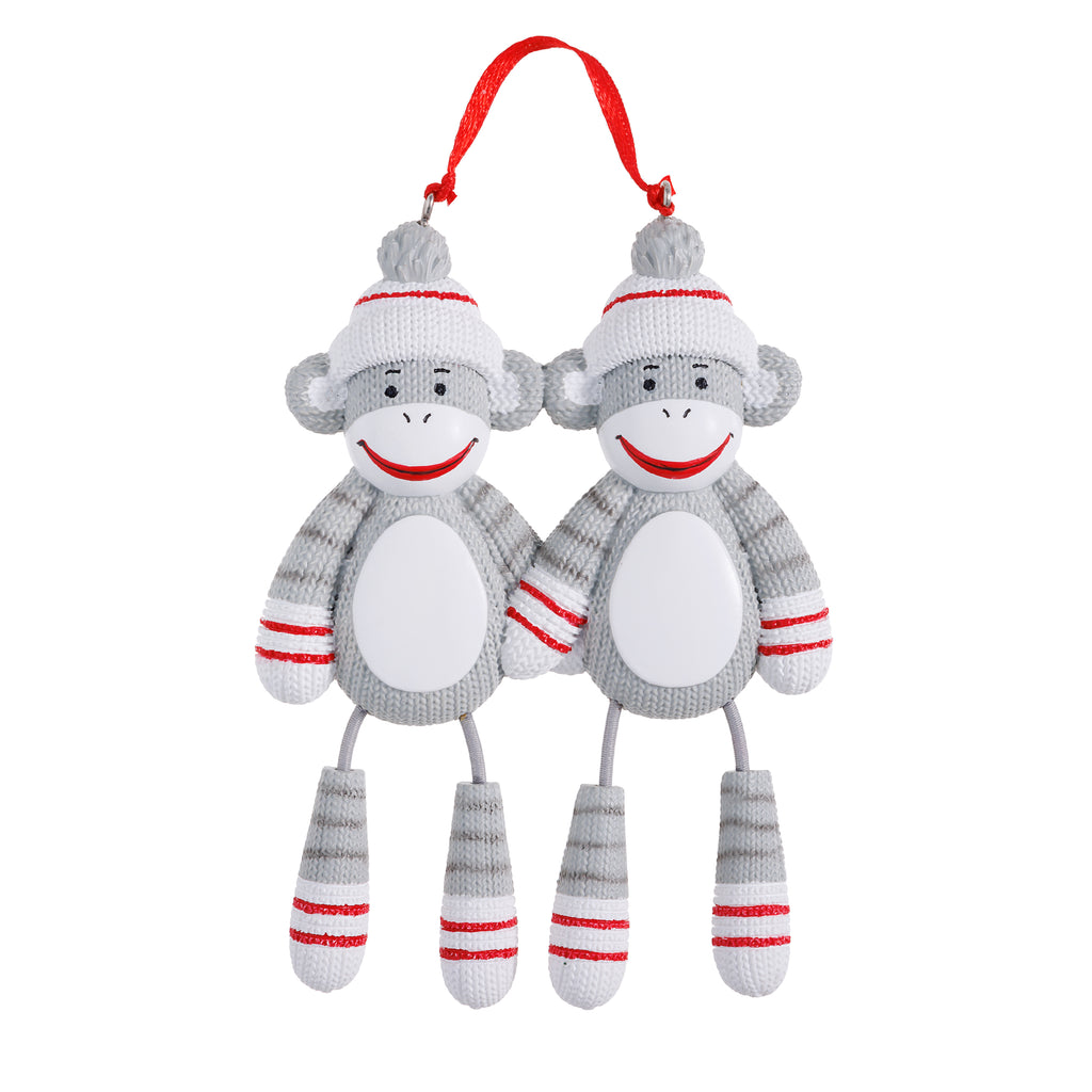 OR928-2 - Sock Monkey (Family of 2) Personalized Christmas Ornament