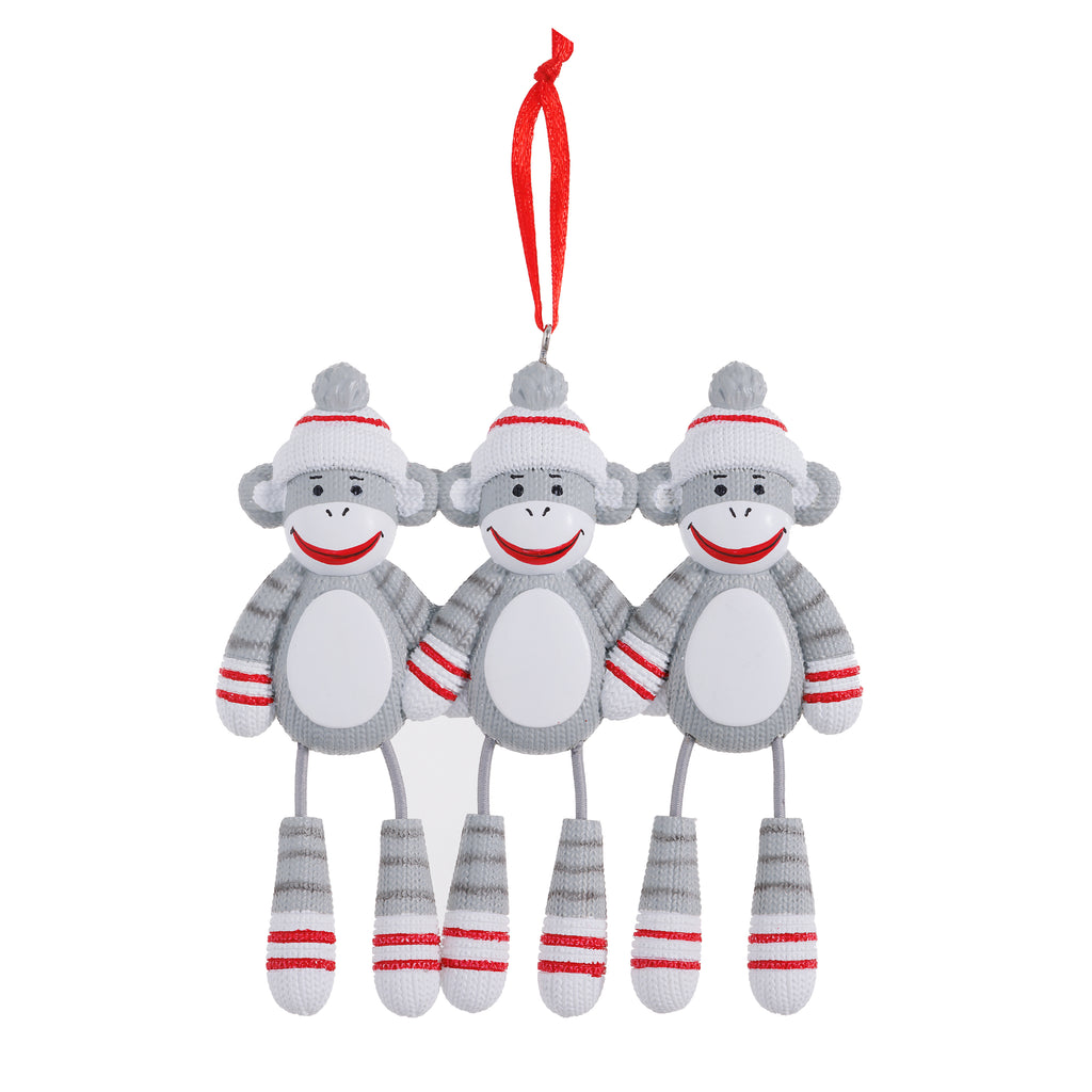 OR928-3 - Sock Monkey (Family of 3) Personalized Christmas Ornament