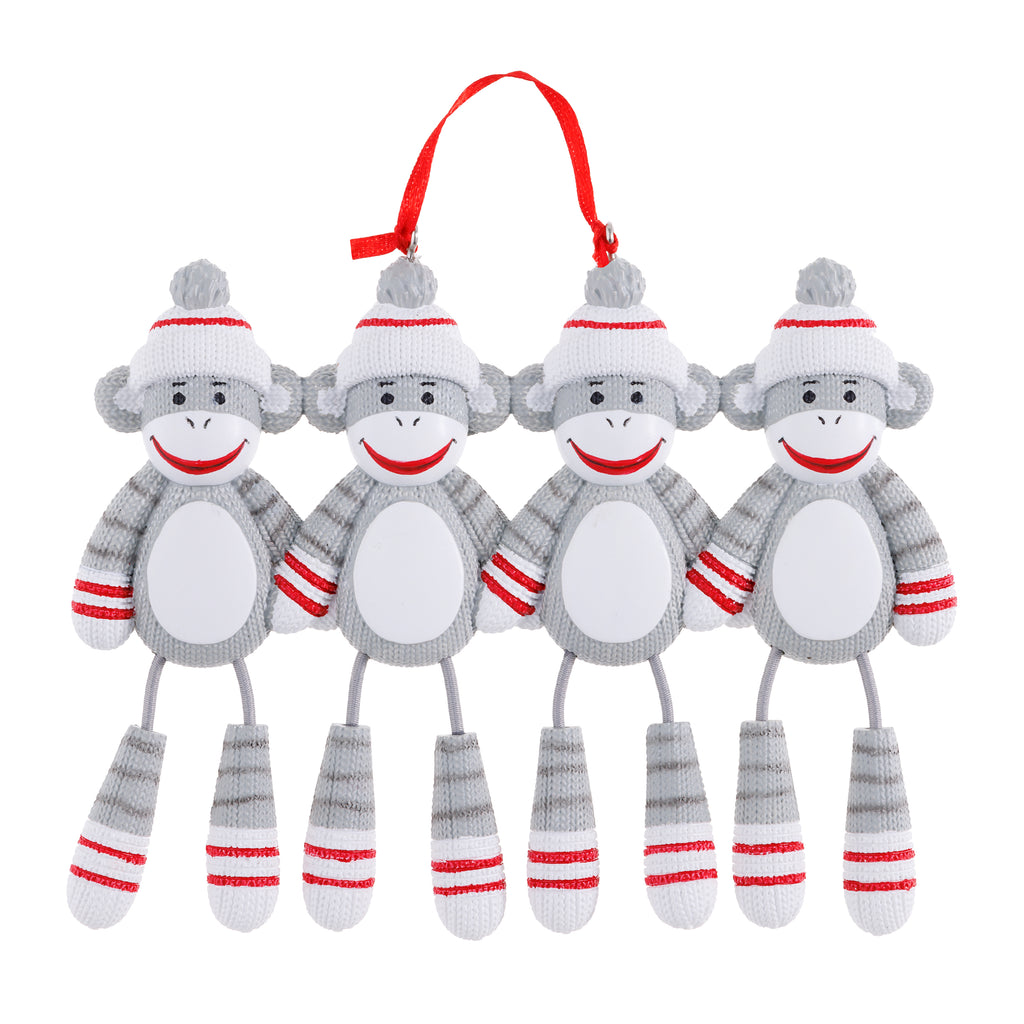 OR928-4 - Sock Monkey (Family of 4) Personalized Christmas Ornament