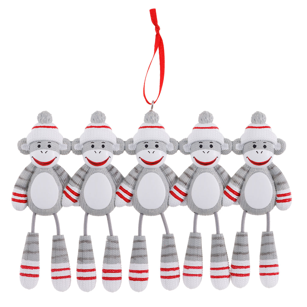 OR928-5 - Sock Monkey (Family of 5) Personalized Christmas Ornament