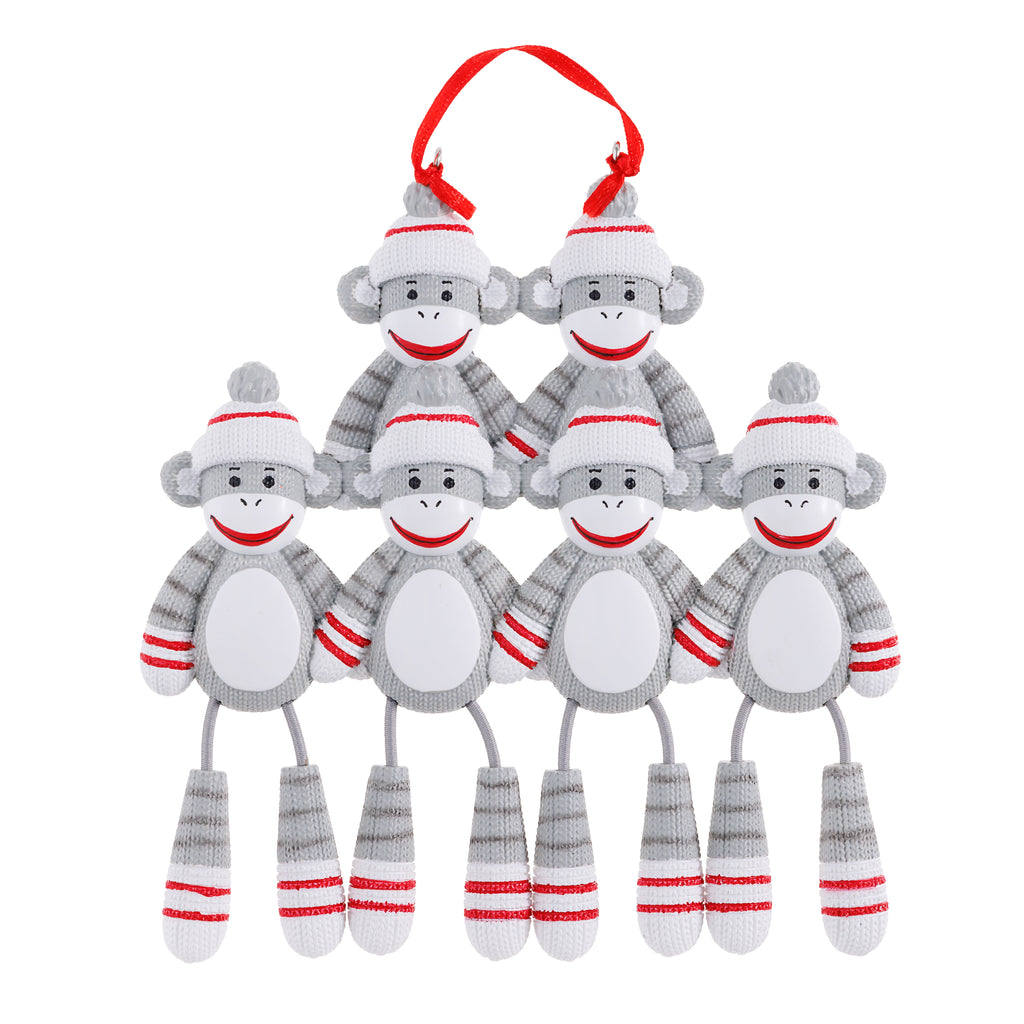 OR928-6 - Sock Monkey (Family of 6) Personalized Christmas Ornament