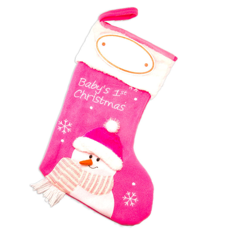 PBS144 BG - Pink Baby's First Personalized Christmas Stocking