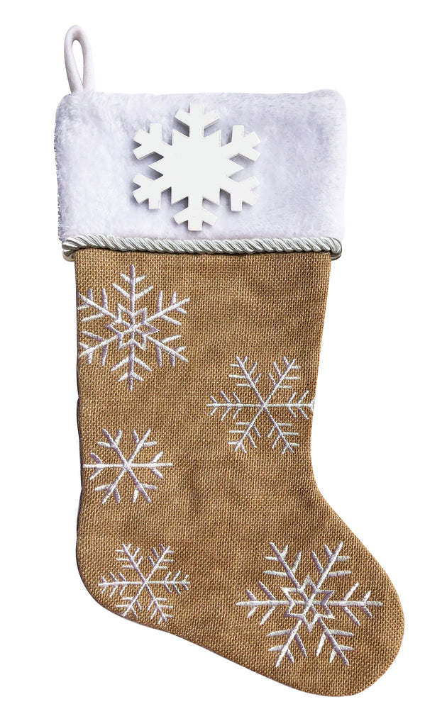 PBS153 B/SF -  Brown Burlap with Snowflakes Personalized Christmas Stocking