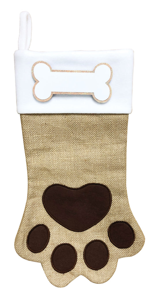 PBS165 DP-BROWN -  Dog Paw (Brown & Black) Personalized Christmas Stocking