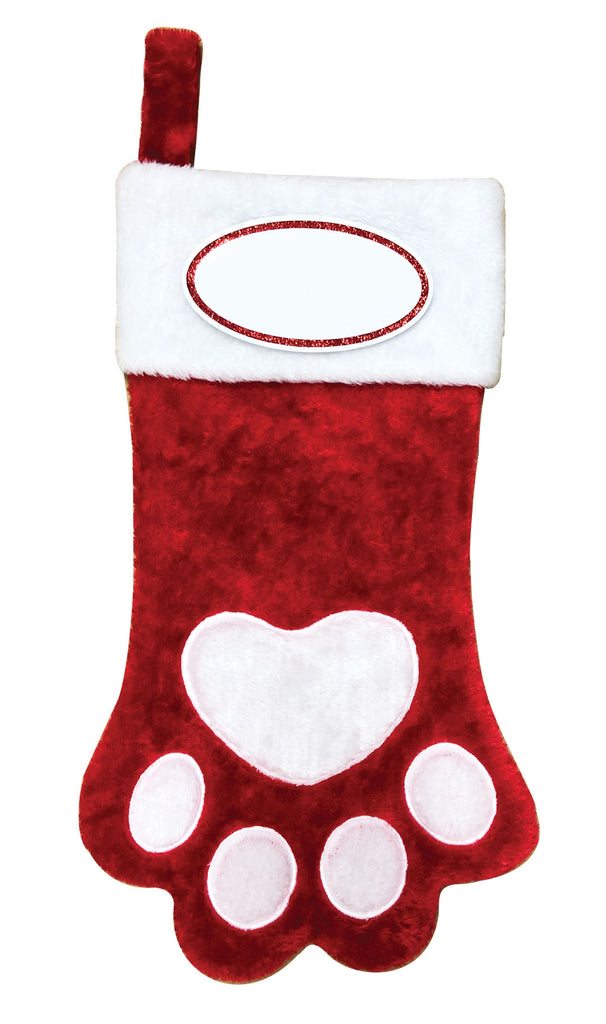 PBS165 DP-RED -  Dog Paw (Red & White) Personalized Christmas Stocking