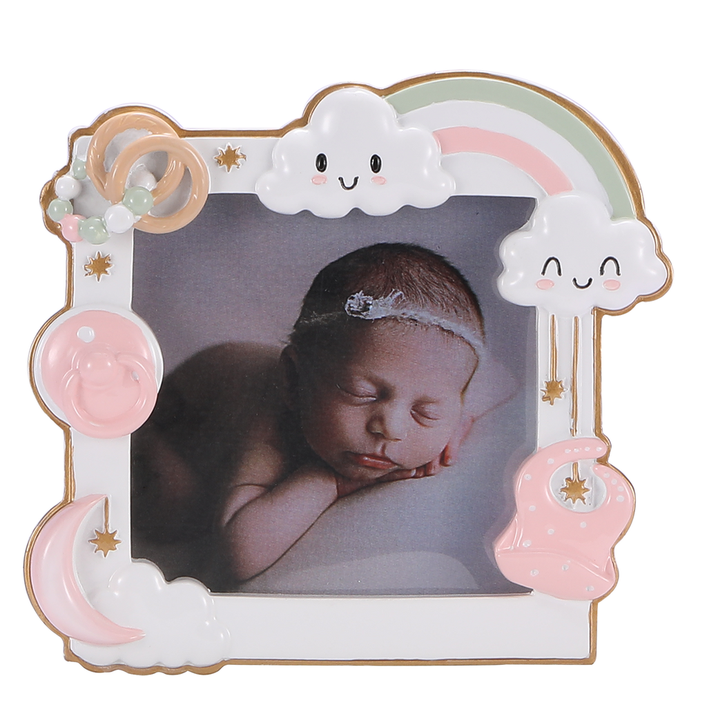PF2478-P - Modern Baby Frame (Pink) Personalized Christmas Ornament