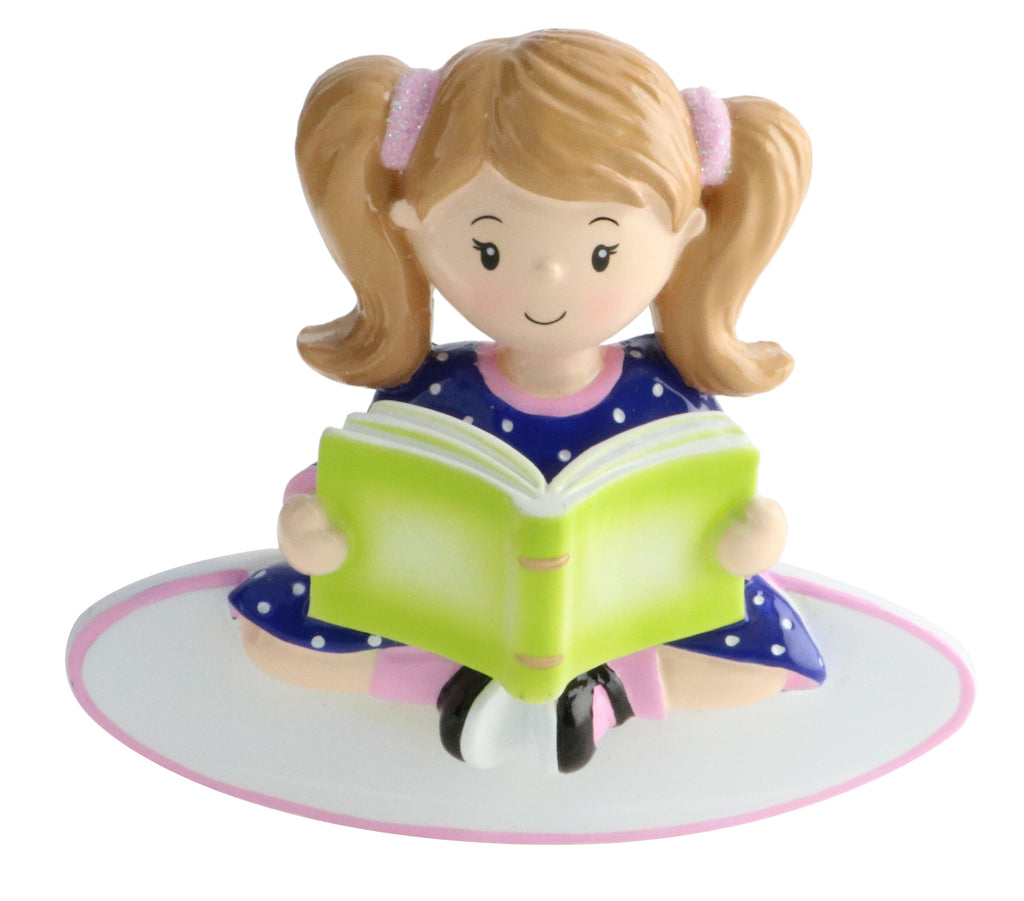 OR1750-G - Girl Reading a Book Personalized Christmas Ornament